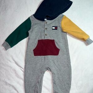 Tommy Hilfiger Navy and Gray Baby Onesie